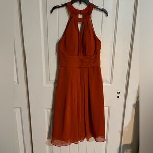Azazie Halter Formal Fall Autumn Bridesmaid homecoming Dress Size A2 Rust Orange